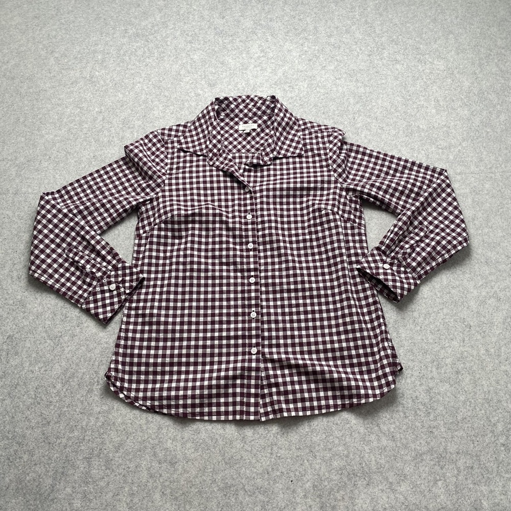 Talbots Button Up Shirt Womens P Petite Red Check Plaid 100% Cotton Long Sleeve